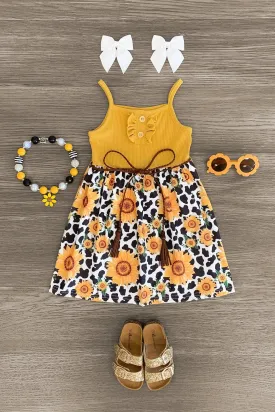 Cow Print Sunflower Mustard Tank Dress