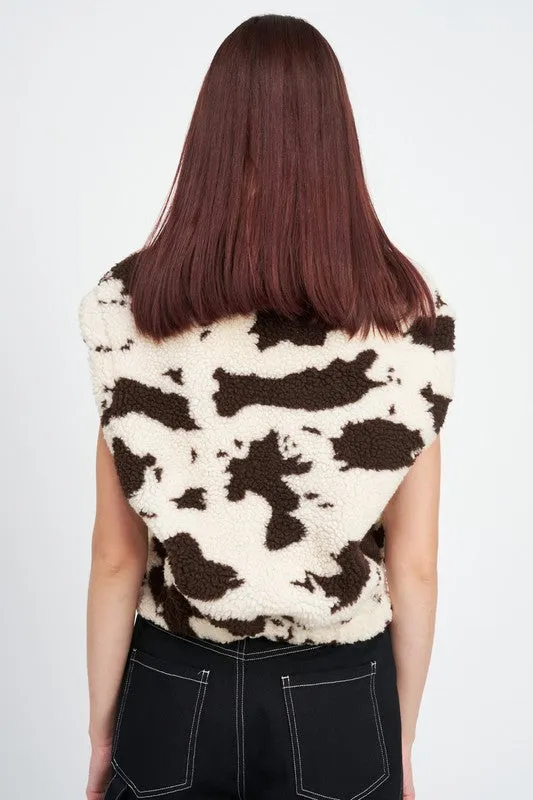 COW PRINT VESTS WITH ZIPPER