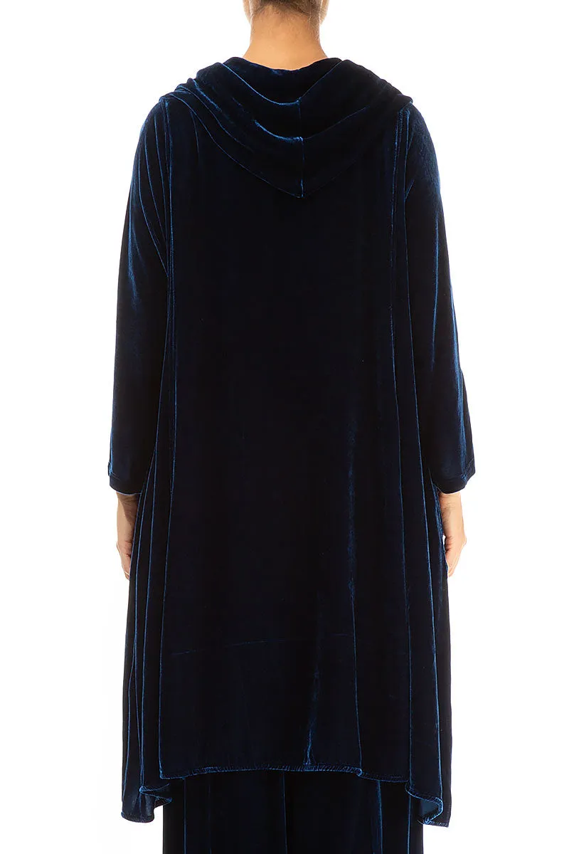 Cowl Neck Asymmetric Azure Silk Velvet Tunic