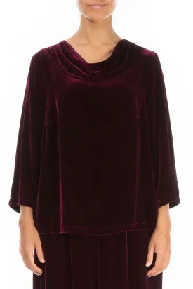 Cowl Neck Magenta Silk Velvet Blouse