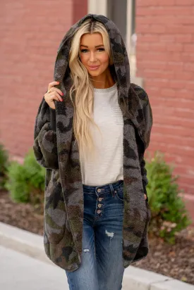 Cozy Camouflage Sherpa Jacket - Green