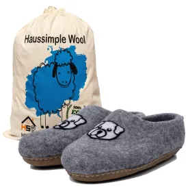 Cozy Wool Slippers Unisex Shoes Dog Face Gray Print for Men & Women