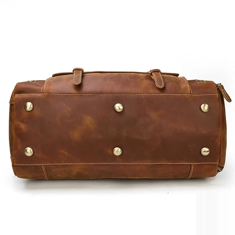 Crazy Horse Men's Vintage Distressed Leather Medium Barrel Duffel Bag