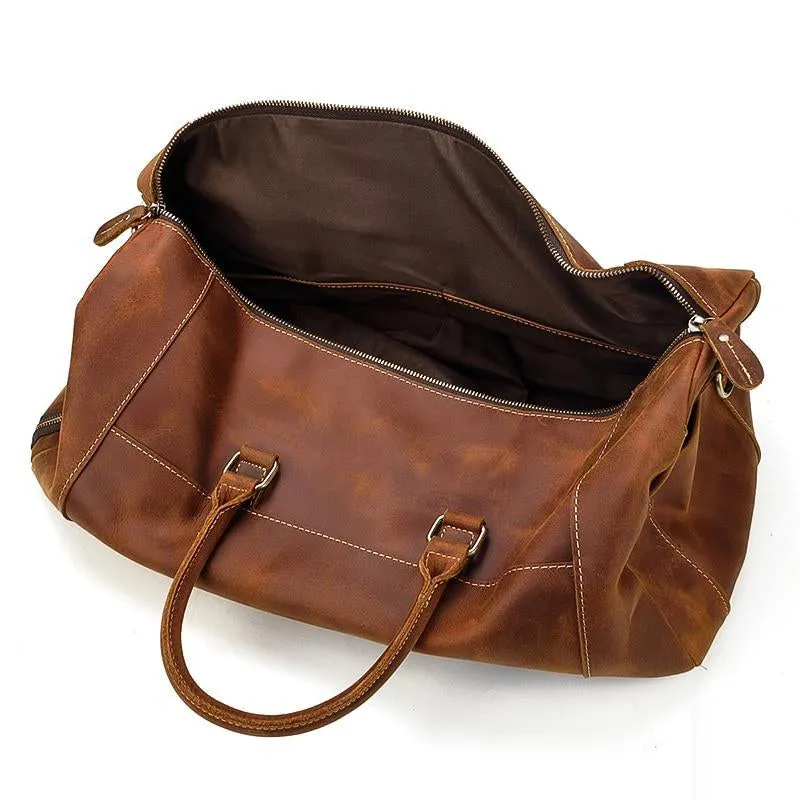 Crazy Horse Men's Vintage Distressed Leather Medium Barrel Duffel Bag