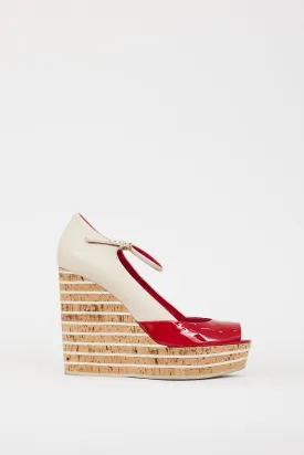 Cream & Red Leather Wedge Heel