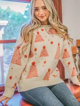 Cream & Red Winter Cozy Sweater