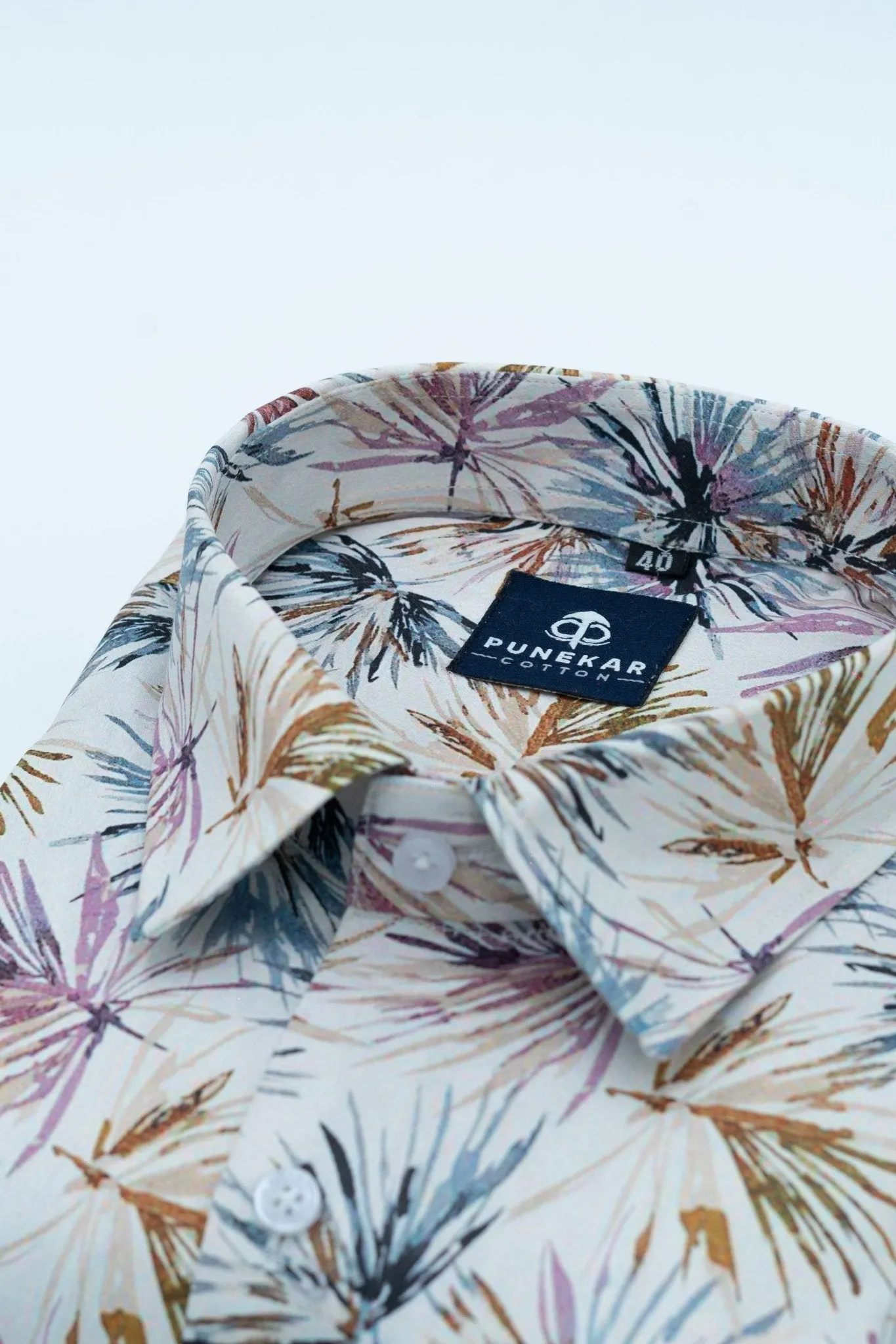 Cream Color Leaf Flower Printed Shirt For Men