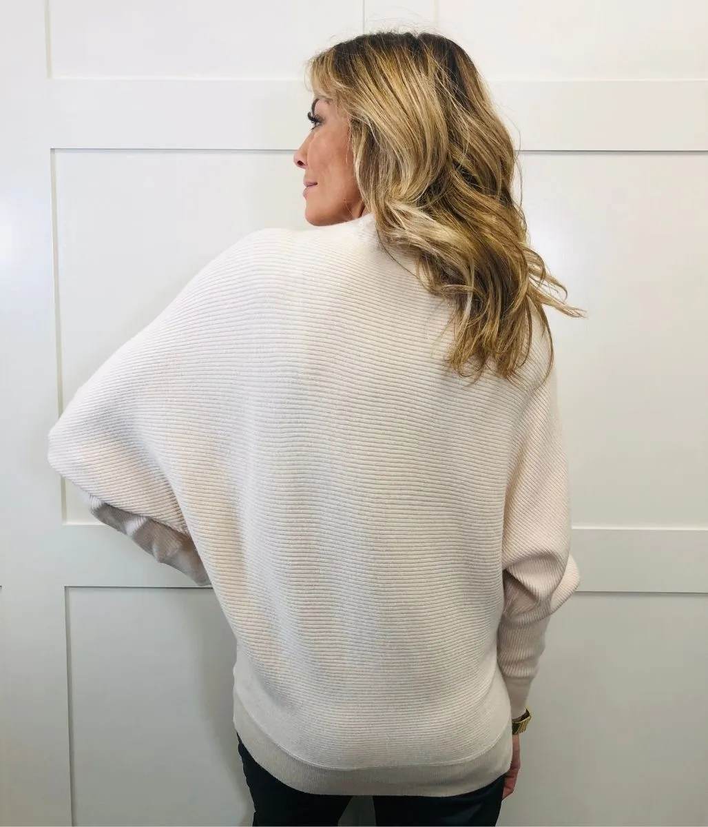 Cream Soft Ribbed Batwing Jumper