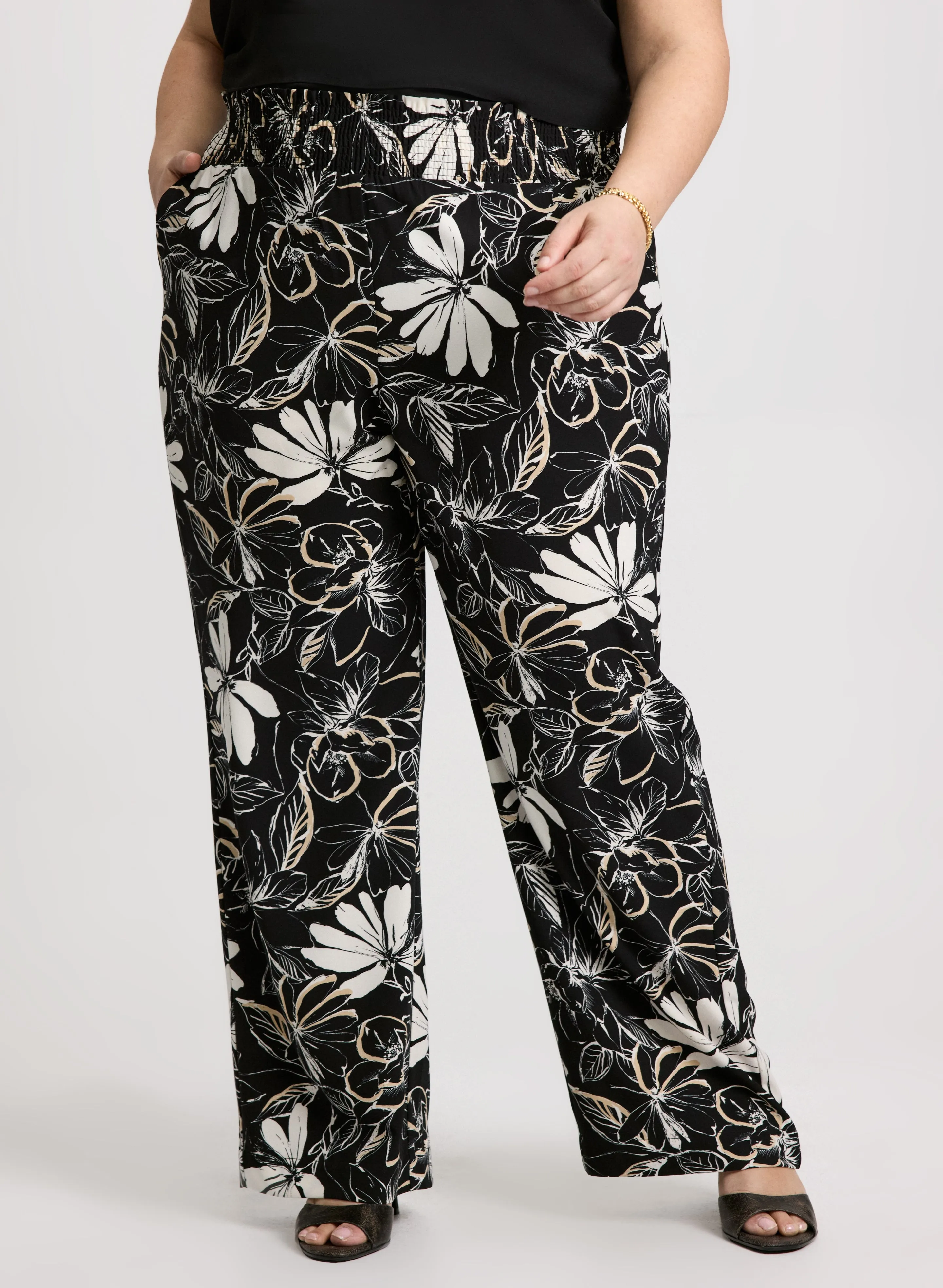 Crepe Floral Wide Leg Pants