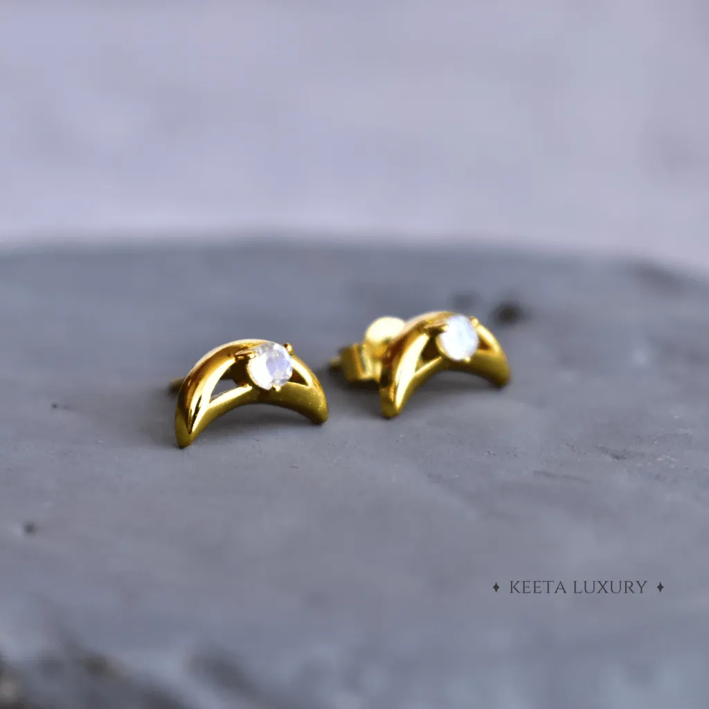 Crescent - Moonstone Studs