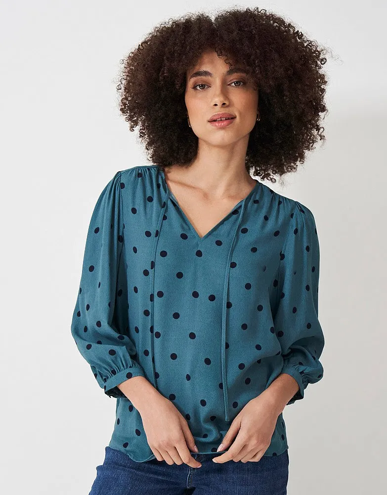 Crew Clothing - Ellen Blouse - Navy Polka Dot