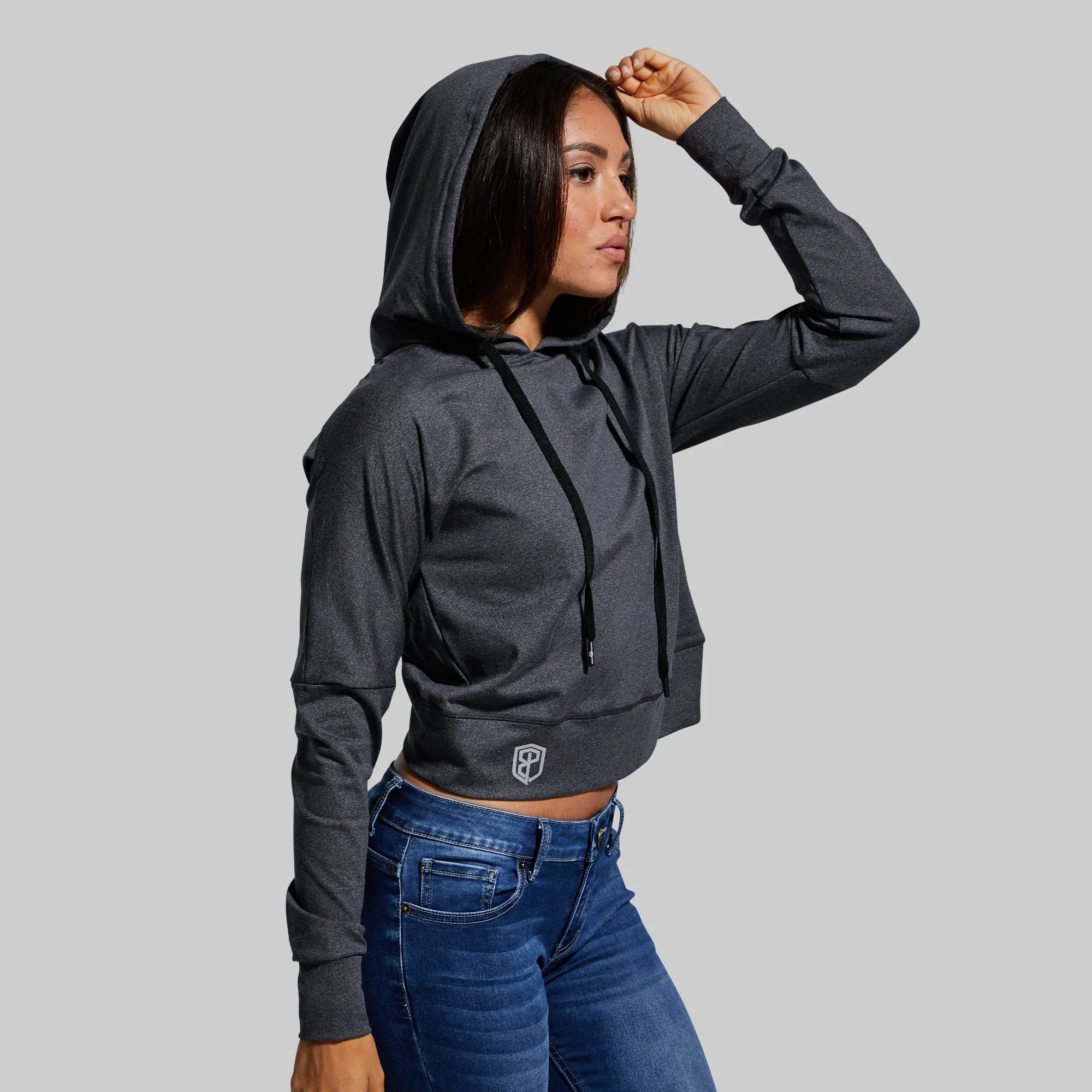 Criss Cross Crop Hoodie (Dark Heather Grey)