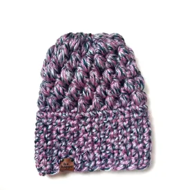 Crochet Puff Stitch Slouch Hat | Wool Free Purple