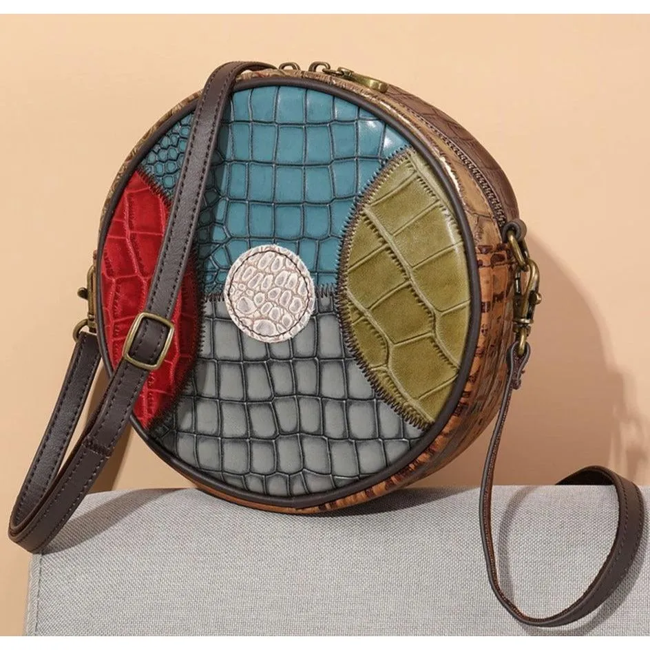 CrocLuxe Chic Leather Round Flap Mini Crossbody