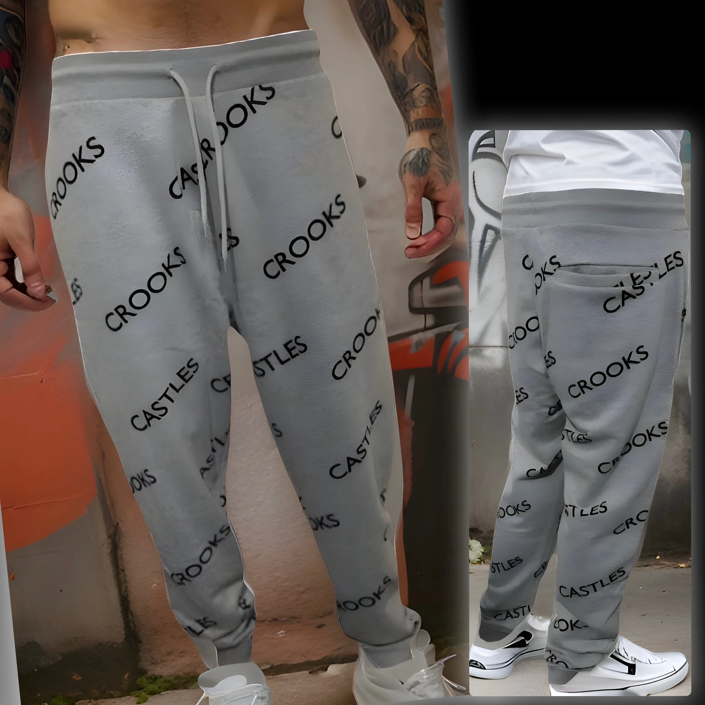 ^CROOKS & CASTLES^ (GREY) ~ALLOVER PRINT~ JOGGER SWEATPANTS