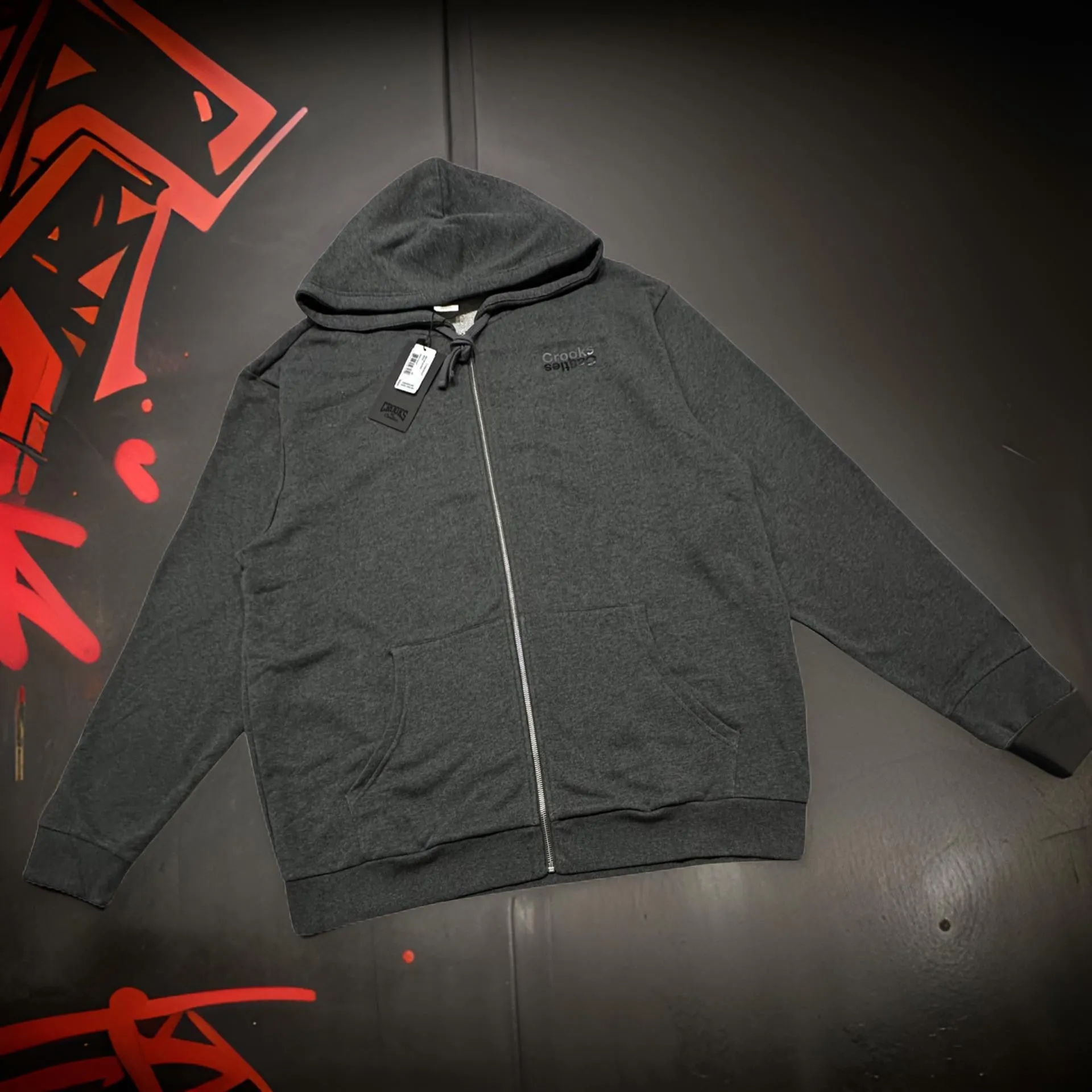 *CROOKS & CASTLES* (GREY-BLACK) ~MIRROR~ ZIP UP HOODIE