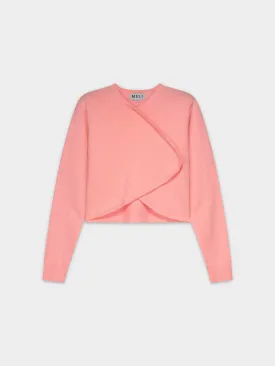 CROP CROSSOVER SWEATER-PINK