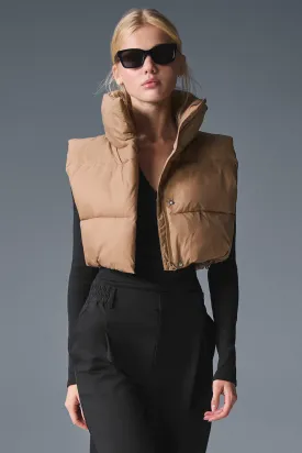 Cropped Gold Rush Puffer Vest - Toasted Almond