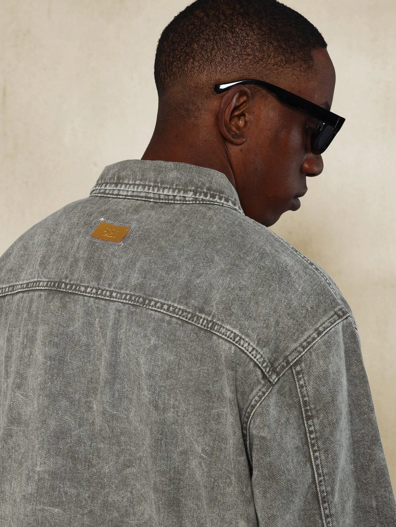 Cropped Zip Through Twill Washed Denim Jacket