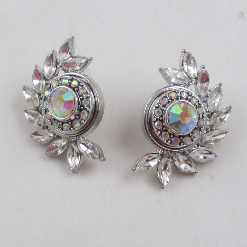 Crystal & Rhinestone Elegant Stud Earrings Leaf Motif