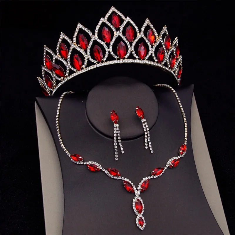 Crystal Bridal Jewelry Sets Fashion Tiara Crown Necklaces Earring Set