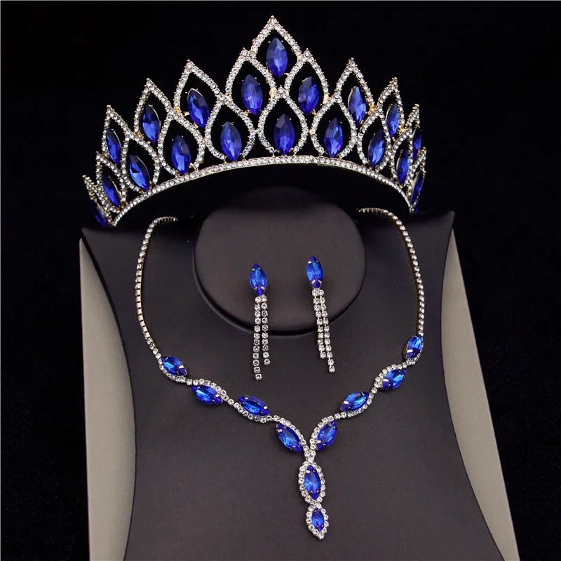 Crystal Bridal Jewelry Sets Fashion Tiara Crown Necklaces Earring Set