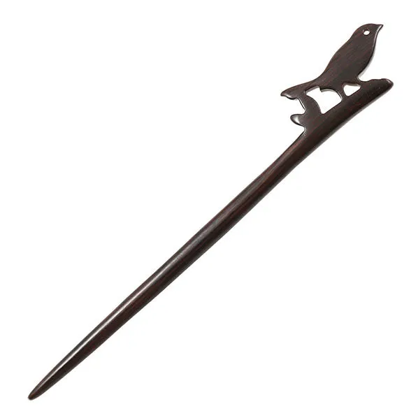 Crystalmood Handmade Carved  Ebony Wood Hair Stick Sparrow