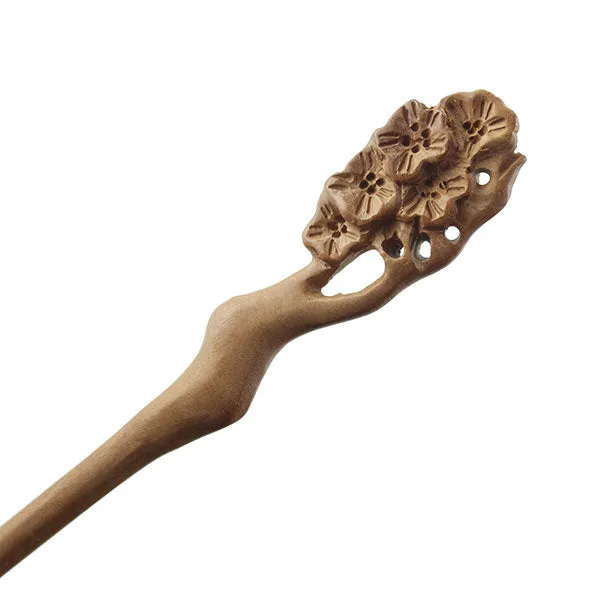 CrystalMood Handmade Carved Peachwood Hair Stick Flowers