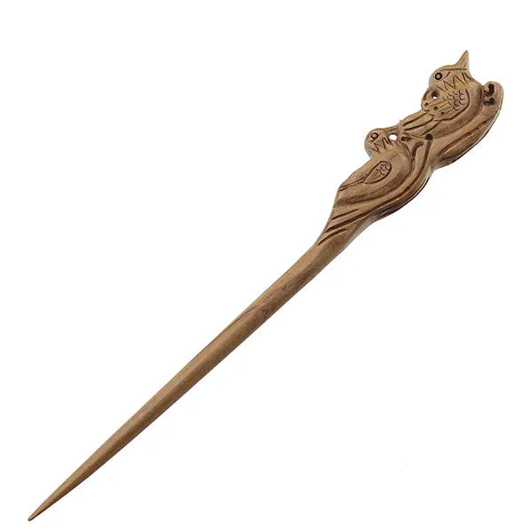 CrystalMood Handmade Carved Peachwood Hair Stick Mandarin Ducks