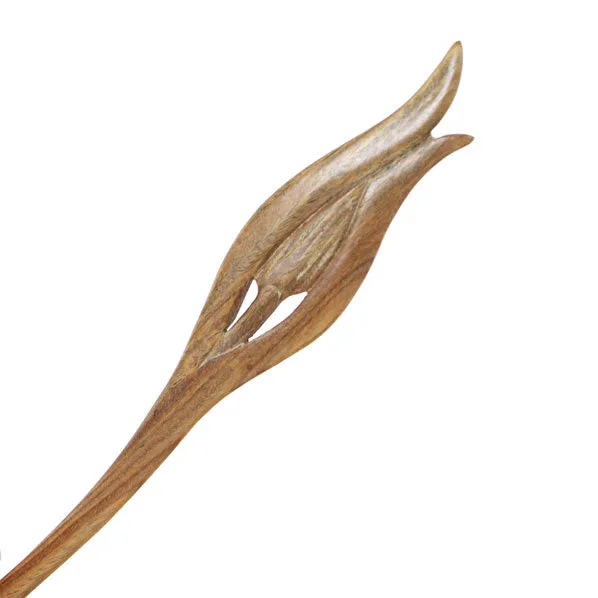 CrystalMood Handmade Carved Wood Hair Stick Bud