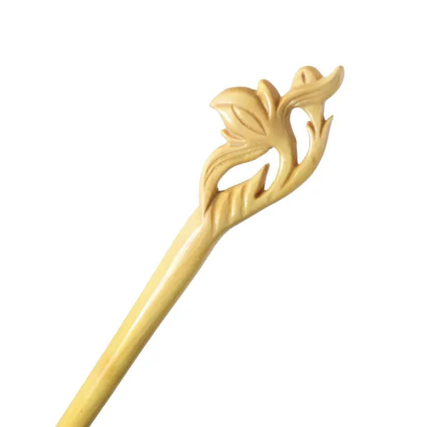 CrystalMood Handmade Carved Wood Hair Stick Peach Flower