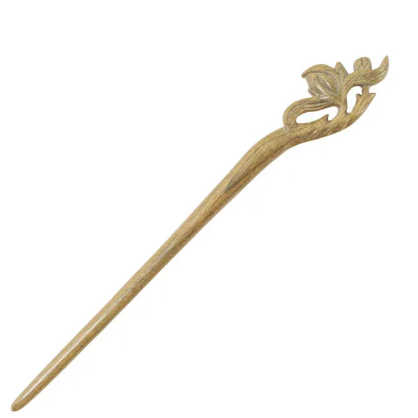 CrystalMood Handmade Carved Wood Hair Stick Peach Flower