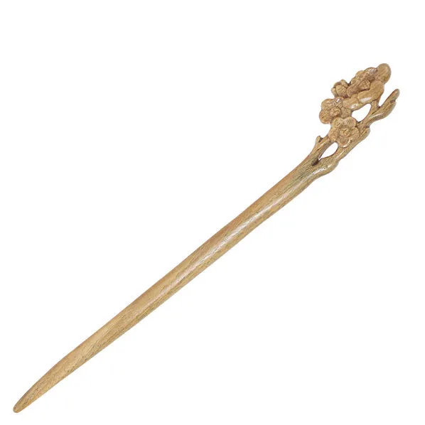 CrystalMood Handmade Carved Wood Hair Stick Plum Flowers