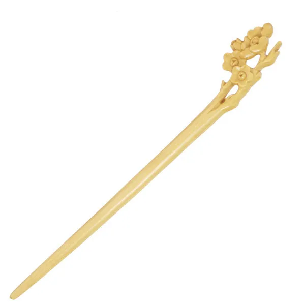 CrystalMood Handmade Carved Wood Hair Stick Plum Flowers