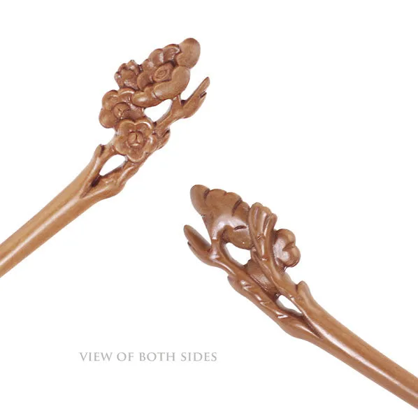 CrystalMood Handmade Carved Wood Hair Stick Plum Flowers