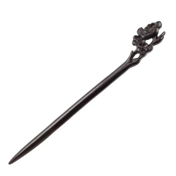 CrystalMood Handmade Carved Wood Hair Stick Plum Flowers