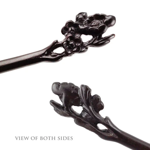 CrystalMood Handmade Carved Wood Hair Stick Plum Flowers