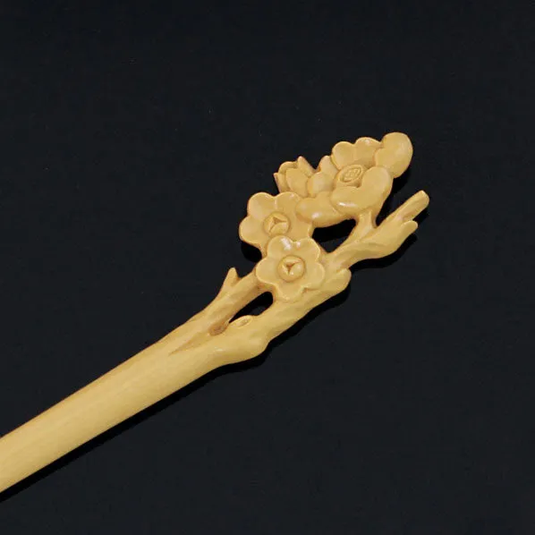 CrystalMood Handmade Carved Wood Hair Stick Plum Flowers