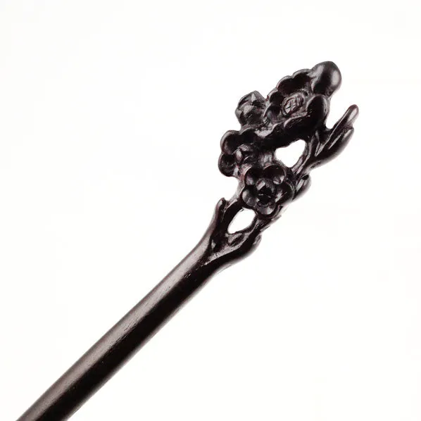 CrystalMood Handmade Carved Wood Hair Stick Plum Flowers