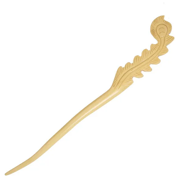 CrystalMood Handmade Carved Wood Hair Stick Plume