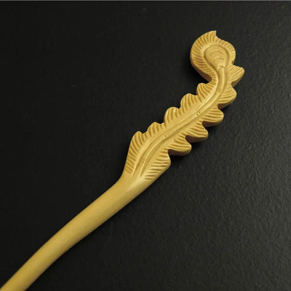 CrystalMood Handmade Carved Wood Hair Stick Plume