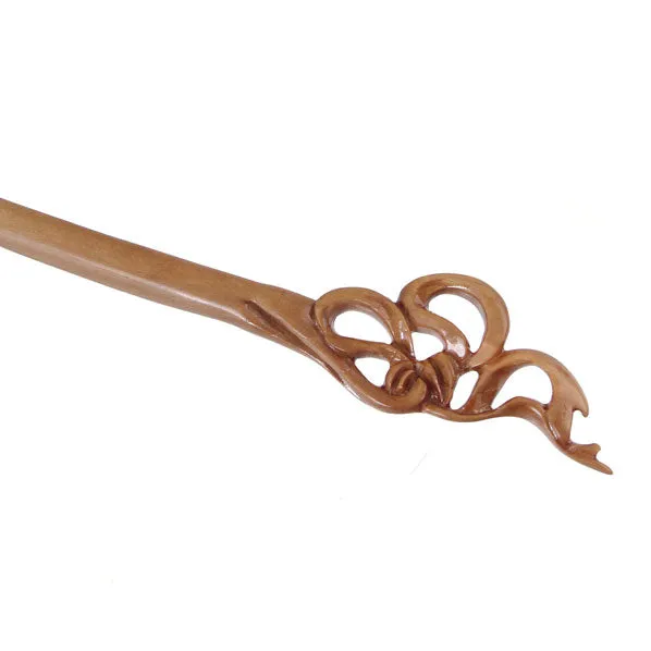 CrystalMood Handmade Carved Wood Hair Stick Ribbons