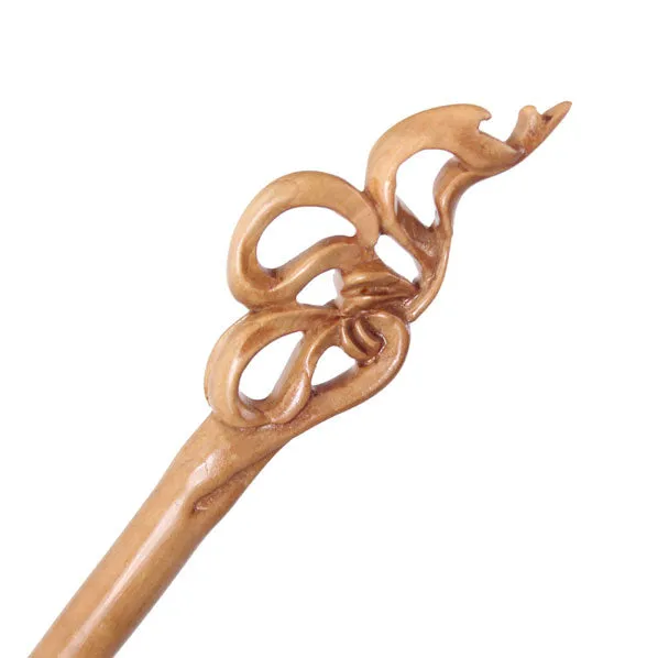 CrystalMood Handmade Carved Wood Hair Stick Ribbons