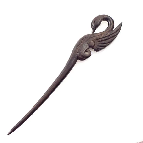 Crystalmood Handmade Carved Wood Hair Stick Swan 7.25-Inch