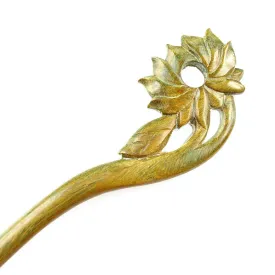 CrystalMood Handmade Carved Wood Hair Stick Water Lily