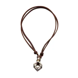 Cube Pendant With Genuine Leather Necklace