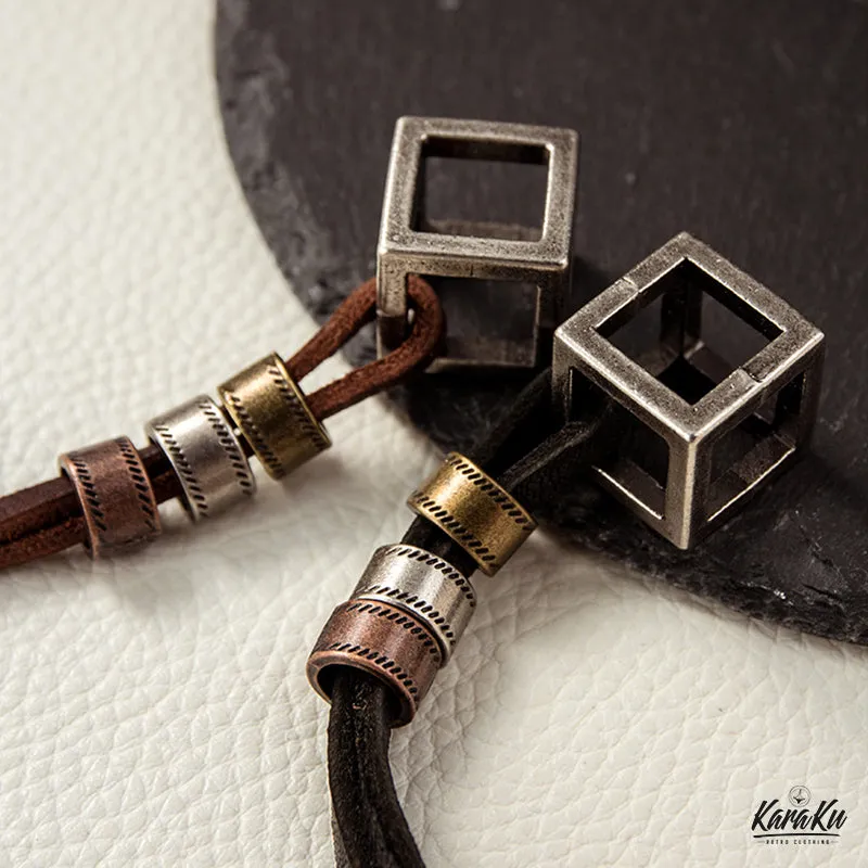 Cube Pendant With Genuine Leather Necklace