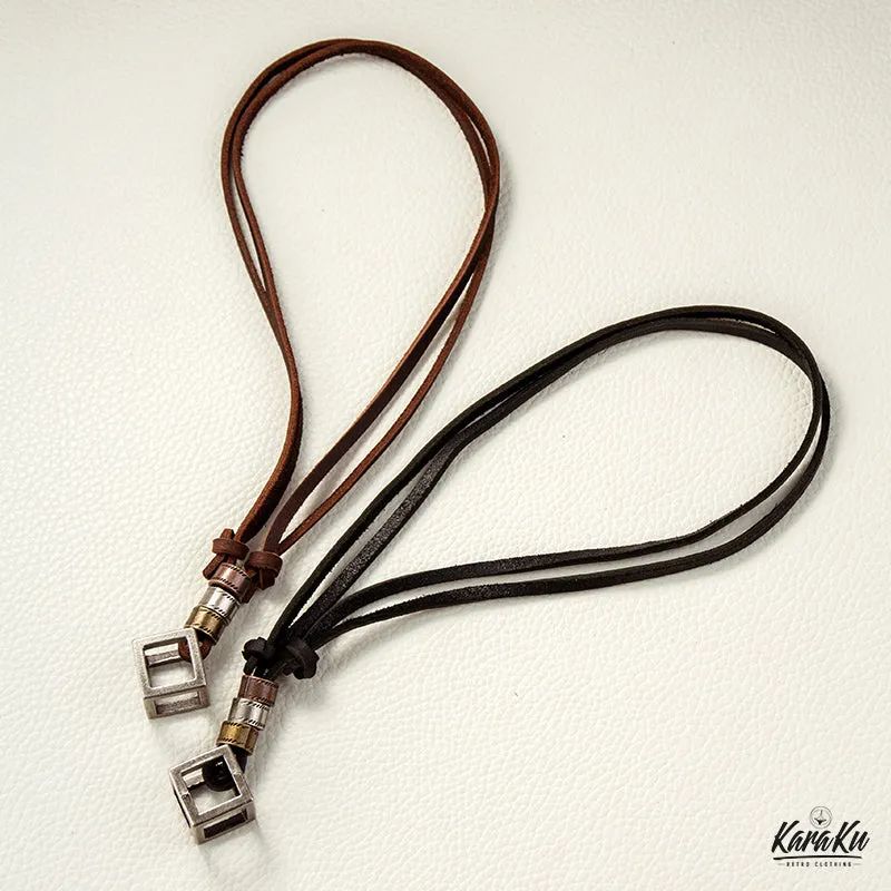 Cube Pendant With Genuine Leather Necklace