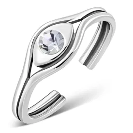 Cubic Zirconia Evil Eye Sterling Silver Toe Ring