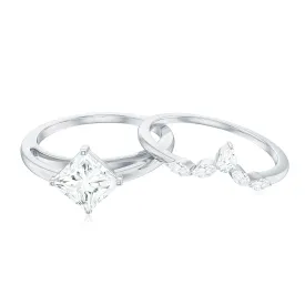 Cubic Zirconia Solitaire Ring Set with V Shape Band